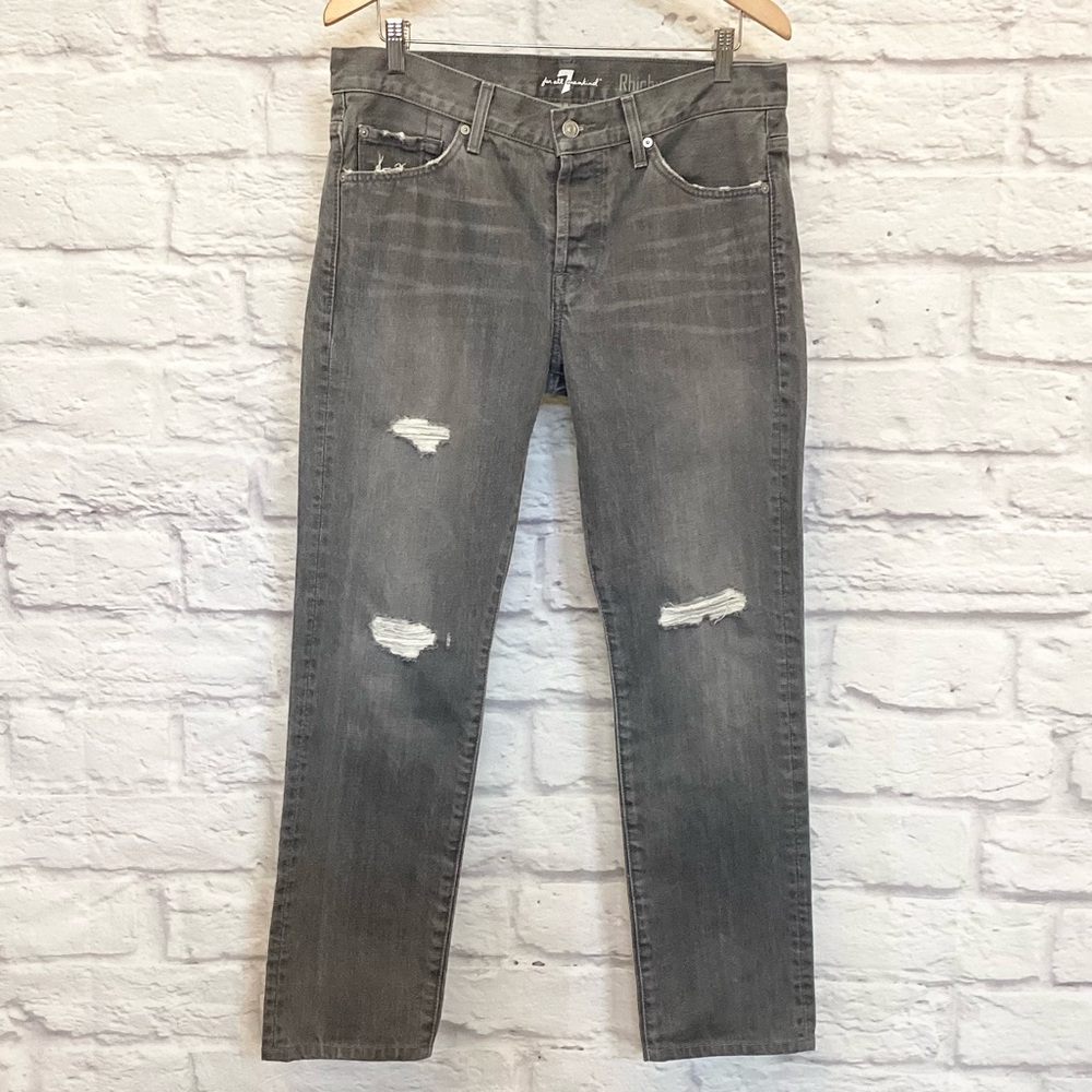 7 For All Mankind 33 Rhigby Men’s Jeans Measures 35x29.5 Gray Distressed